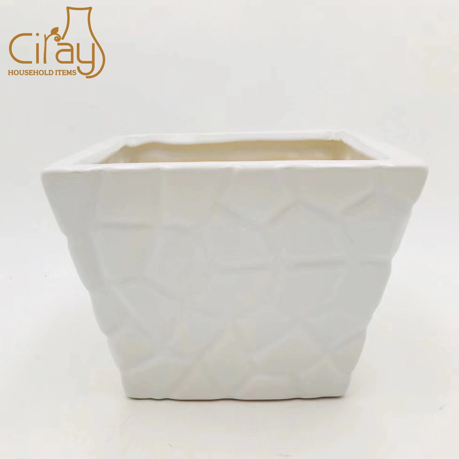 Square Embossed Indoor & Outdoor Ceramic Flower Pot