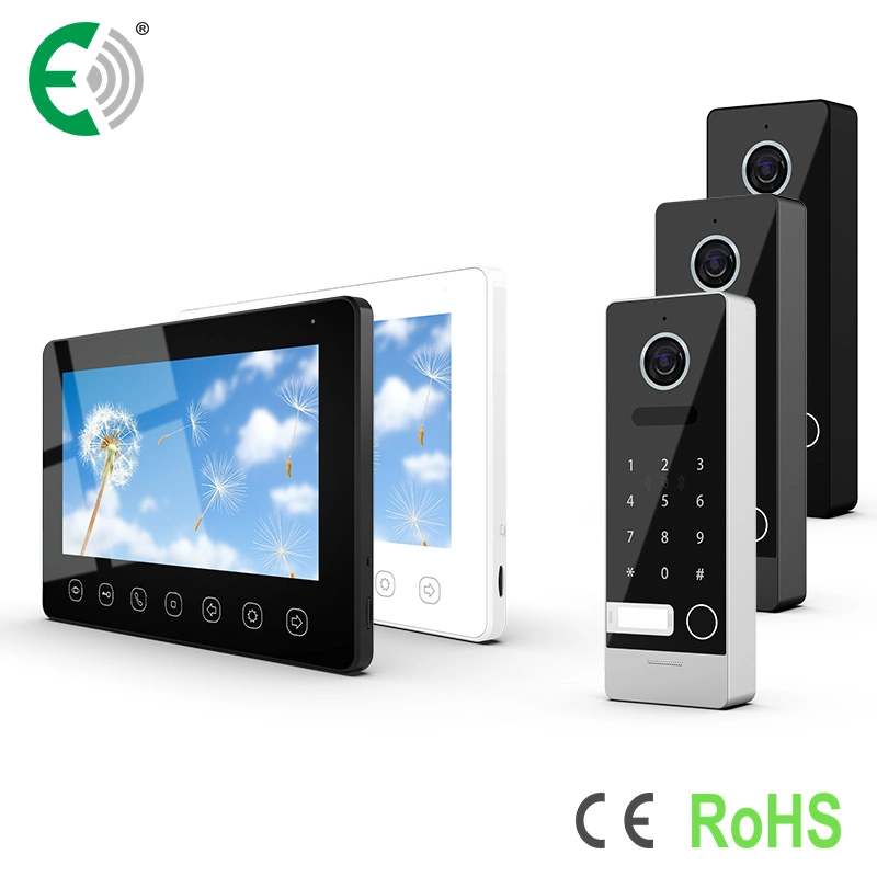 4-Wire HD 7" Intercom Kit with Touch Buttons Video Doorphone Support Multi Unlock Way