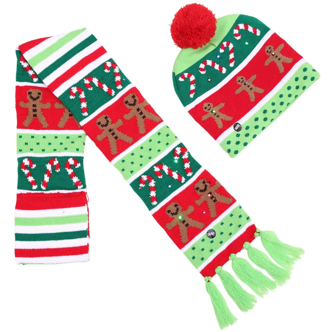 Comercio al por mayor don invierno cálido tejido llevado Pom Pom Beanie Bufanda Set Regalo de Navidad Pack