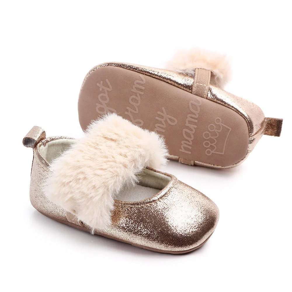 Wholesale/Supplier PU Leather Upper Shining Cute Plush Girl Princess Infant Baby Shoes