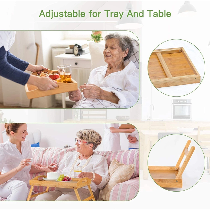 Ustensiles de cuisine d'accueil de manger de travail Desk Snack Stand Pieds pliants Canapé-lit de bambou Petit-déjeuner Table bac