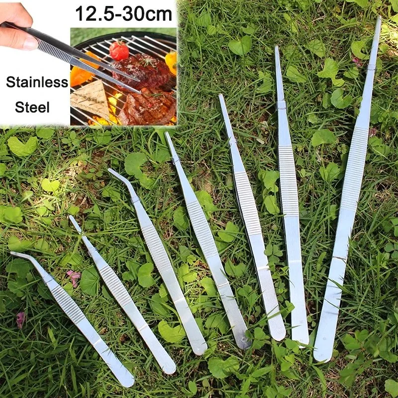 Stainless Steel Tweezers High-Precision Household Medical Tweezers Food Kitchen Garden Feeding Tongs Curved Nippers Tools