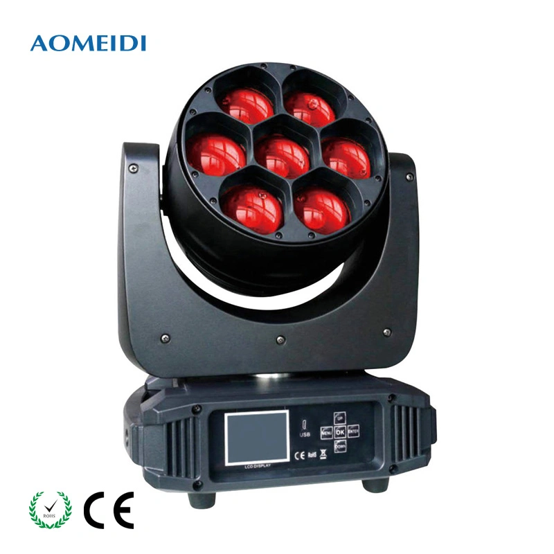 High Power 7PCS 40W RGBW Multichips Voice Control LED Zoom Moving Head Wash Light