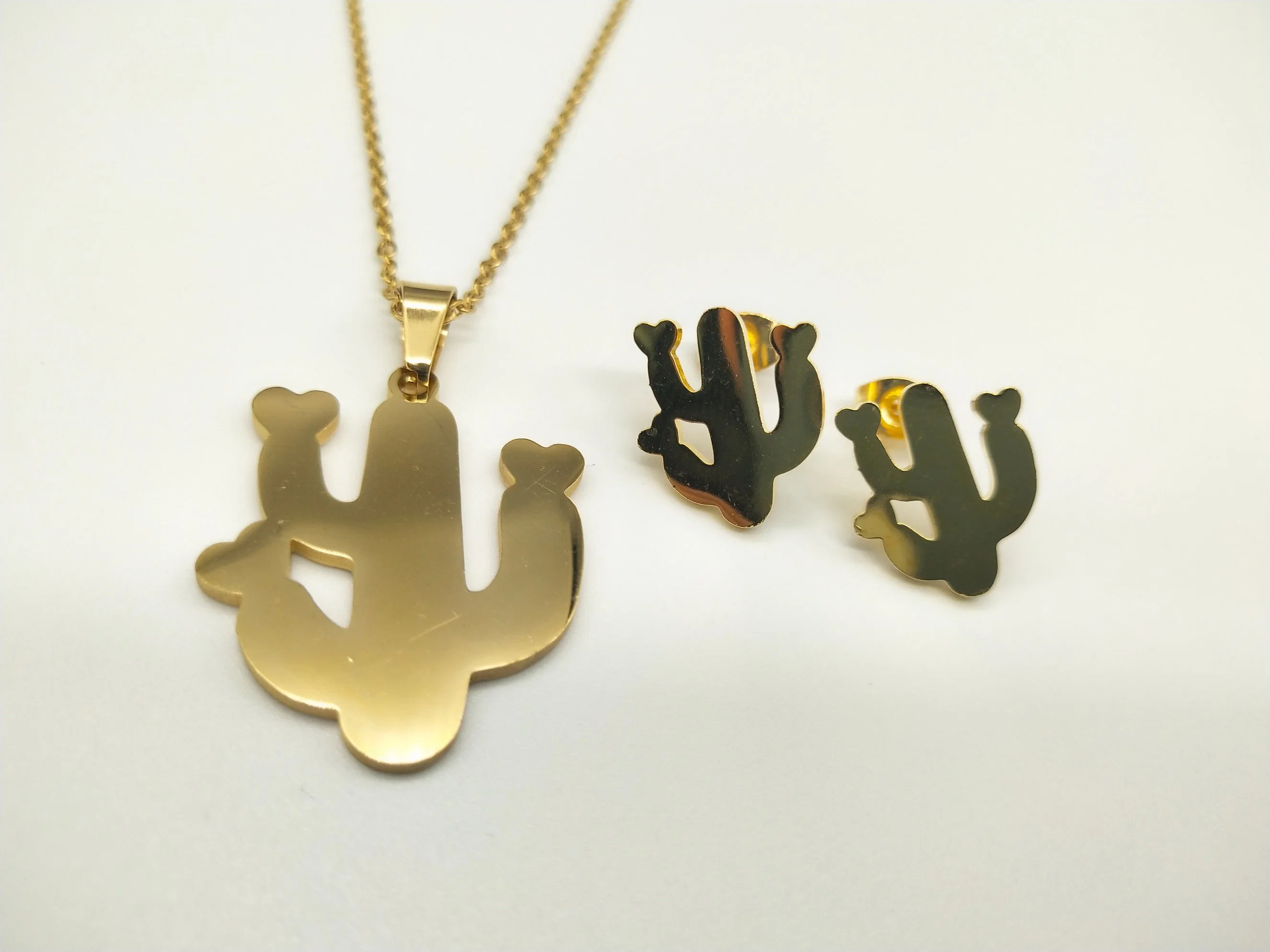 Acessórios de Moda de Ouro de Aço Inoxidável Cactus pendente de forma colar e brincos jóias para meninas