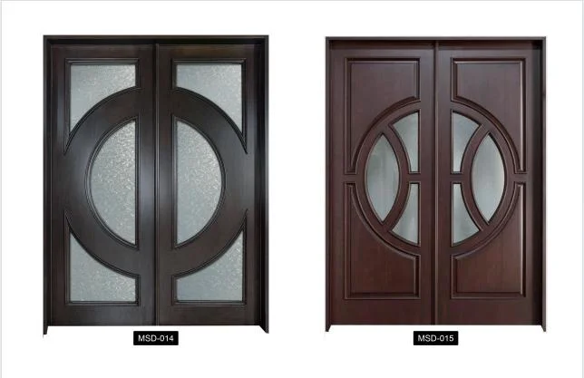 Interior Madera contrachapada Puerta exterior Principal Teak Madera Doble Diseño de puertas Madera sólida Entrada Puerta Panel de madera Diseño Madera Puerta