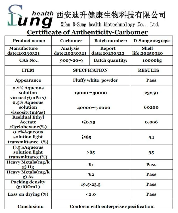 Cosmetic Grade Carbomer CAS 9007-20-9 Raw Material Carbomer Powder Carbomer