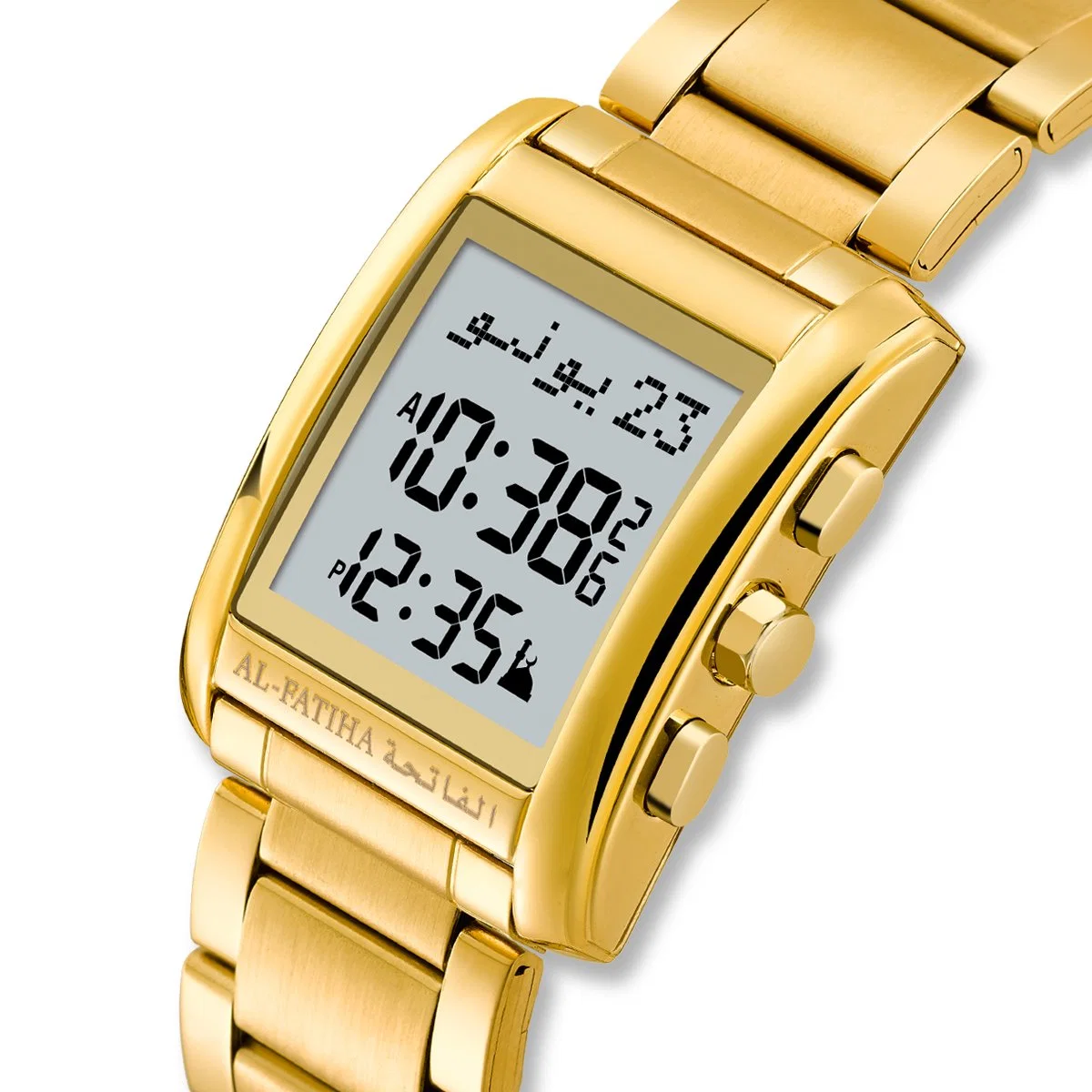 Men Luxury Analog Digital Prayer Watch Alarm Stainless Islamic Azan Watch