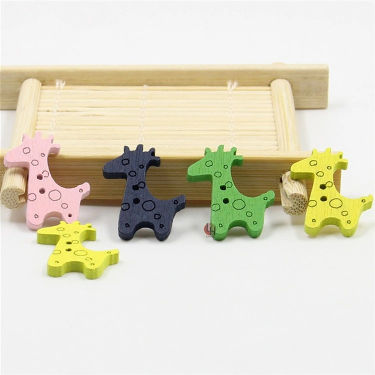 Cartoon 2-Hole Flat Mixed Bright Color Giraffe Design Wood Decoration Buttons