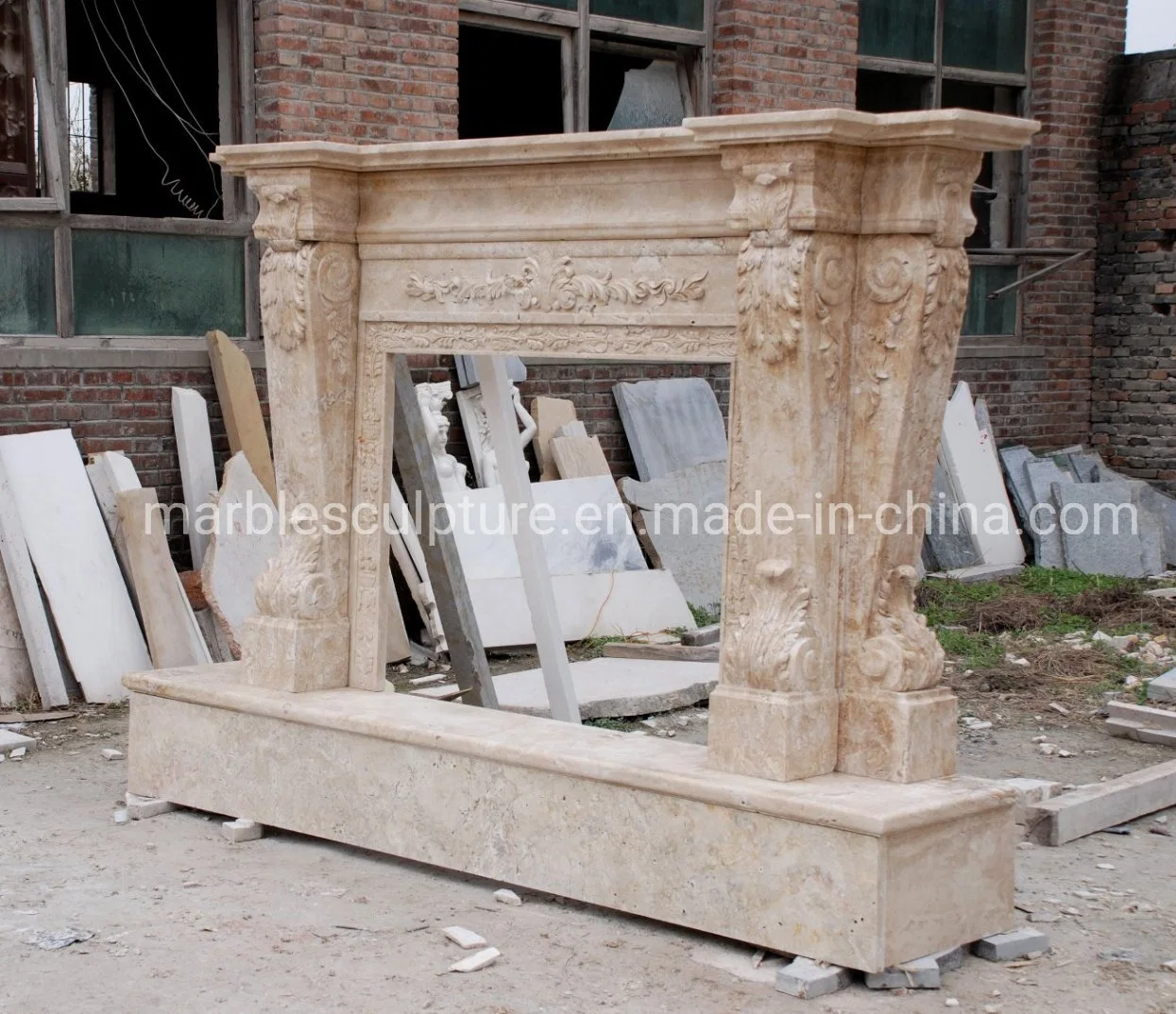 Most Popular Antique Travertine Stone Marble Fireplace (SY-MF301)