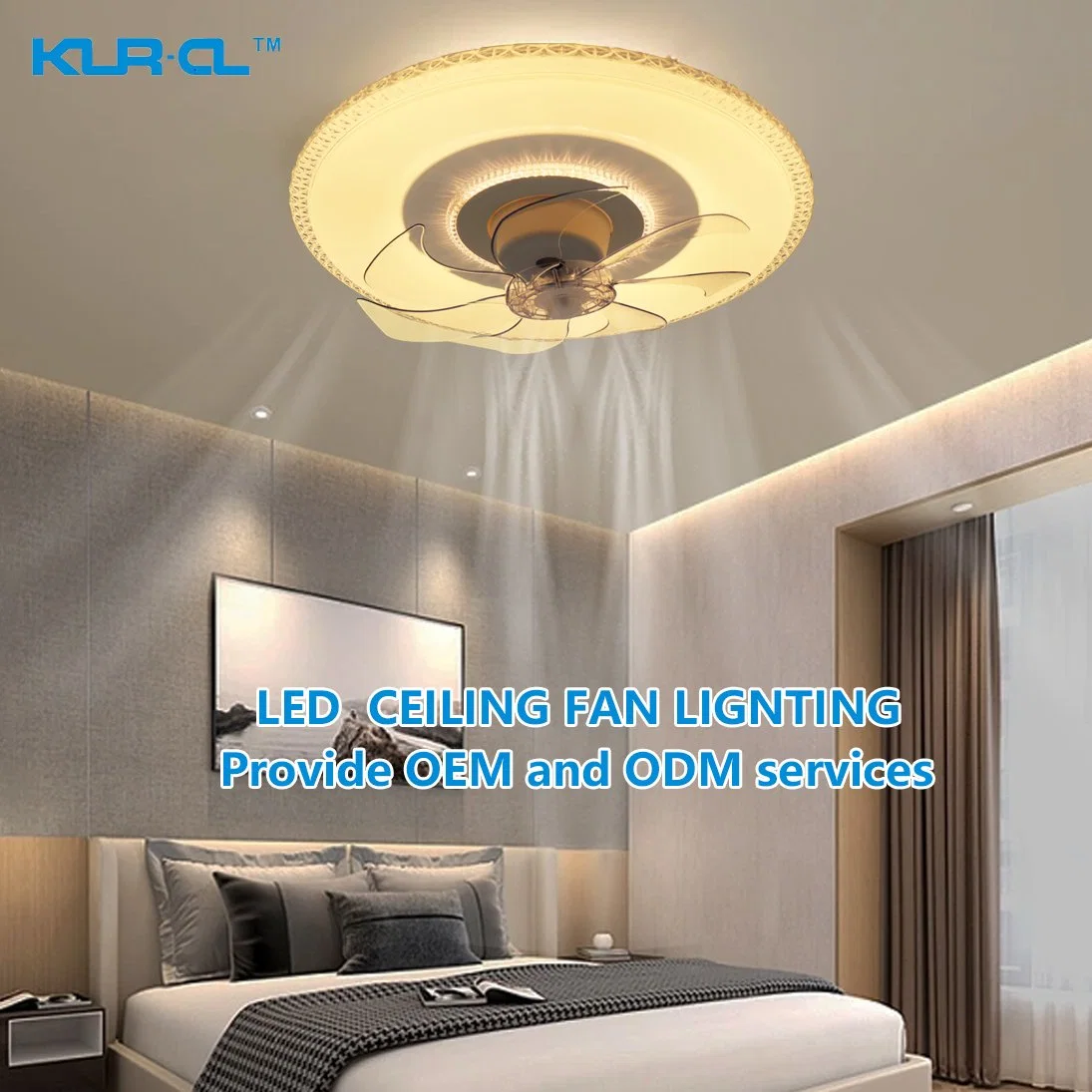 Surface Mounted Transparent White Countryside Night Light Intelligent Ceiling Fan with Light for The Bedroom