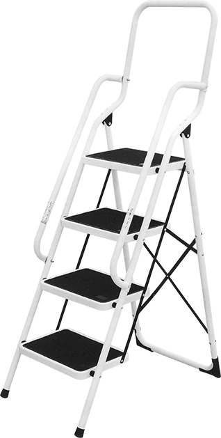 White Single Step Metal Stool Ladder with 3 Steps