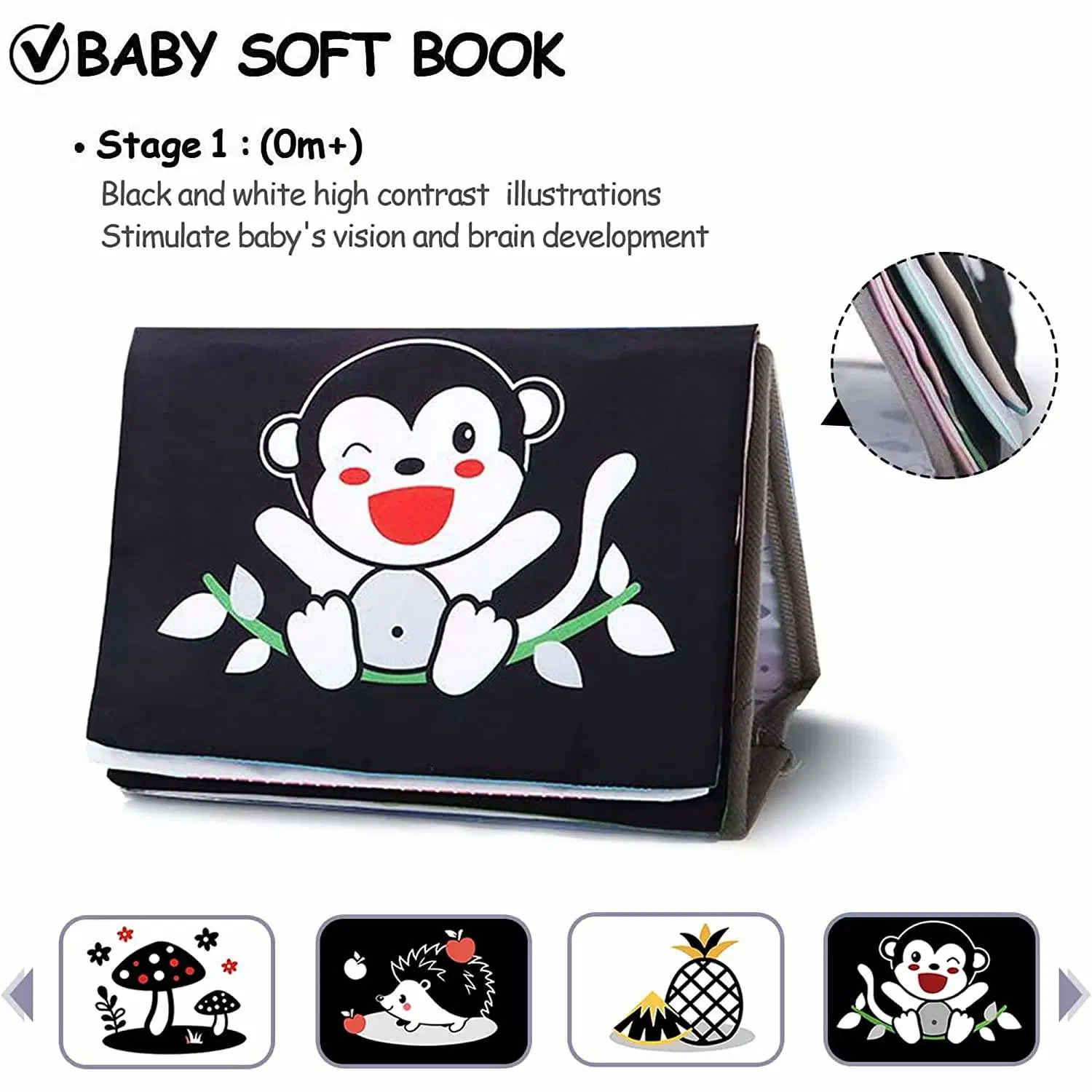 Crugia sensorial Negro Blanco Libro Juguetes sensitivos Montessori bebé recién nacido Baby Mirror Toys for Tummy Time Toys