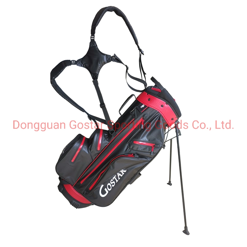 Negro y Rojo 7 Divders Bolsa de golf ligera Waterproof Golf Bolsa de soporte