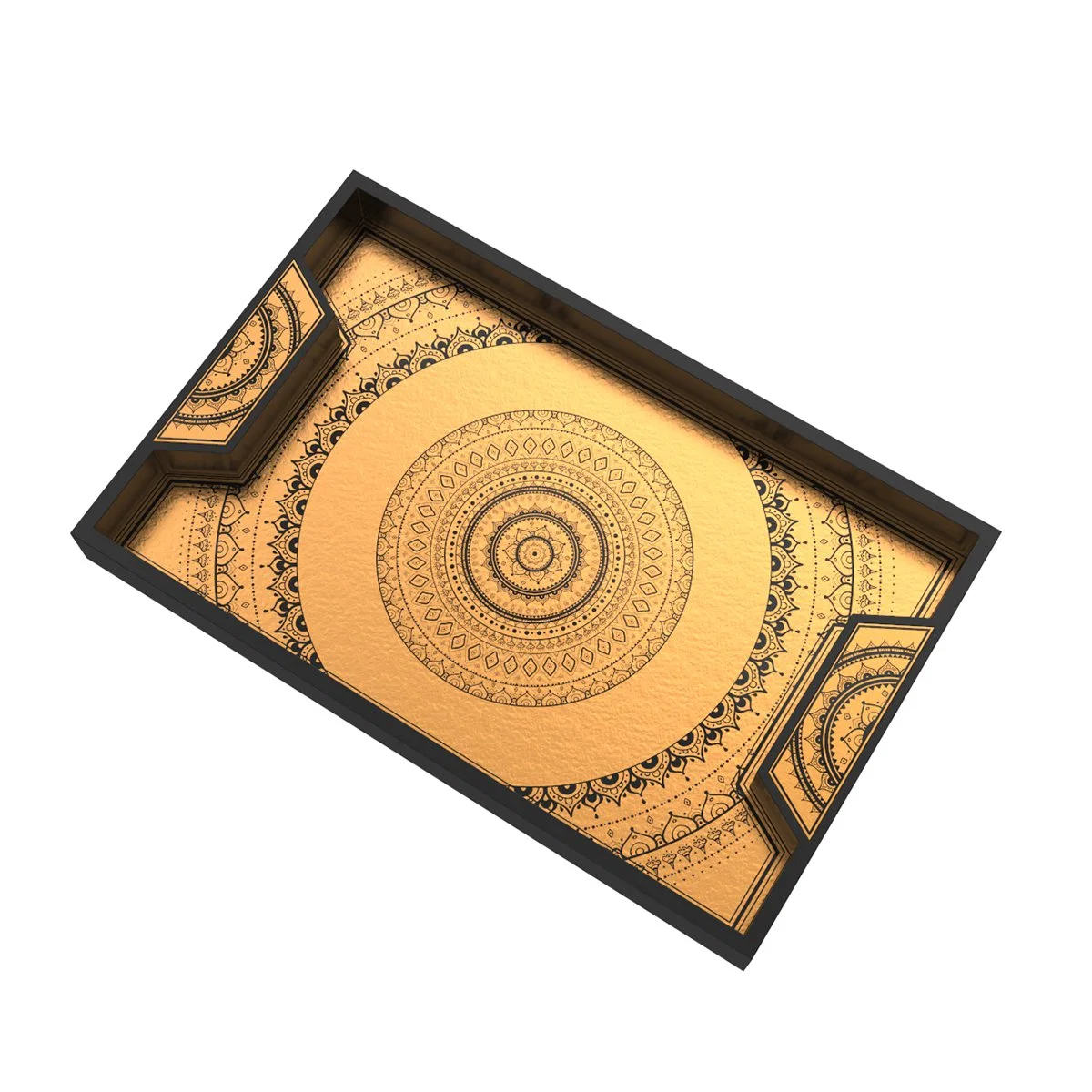 Etched Design Custom Pattern Wooden Tray Painting Plate Lacquer Tray