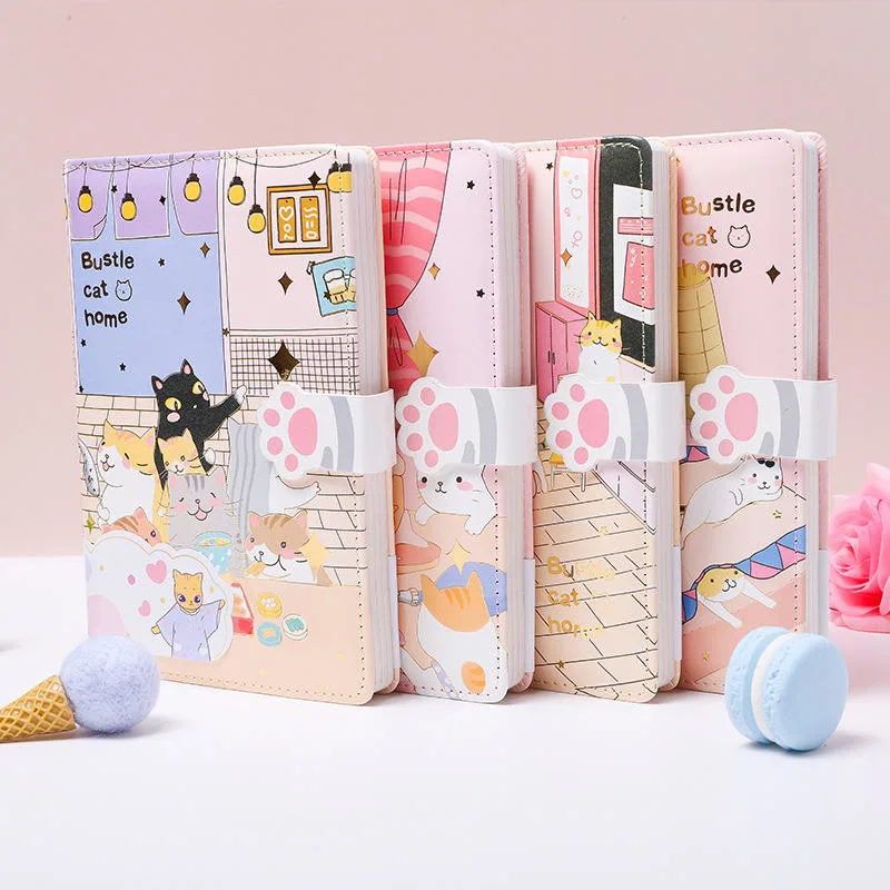 Fournitures de papeterie Carnet mignon Kawaii avec couverture en cuir magnétique et motif de chat