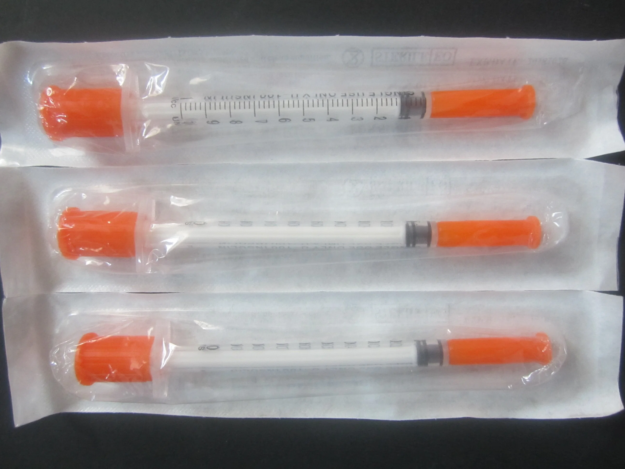 Disposable Medical Orange Cap 1ml Insulin Syringe with Fixed Needle