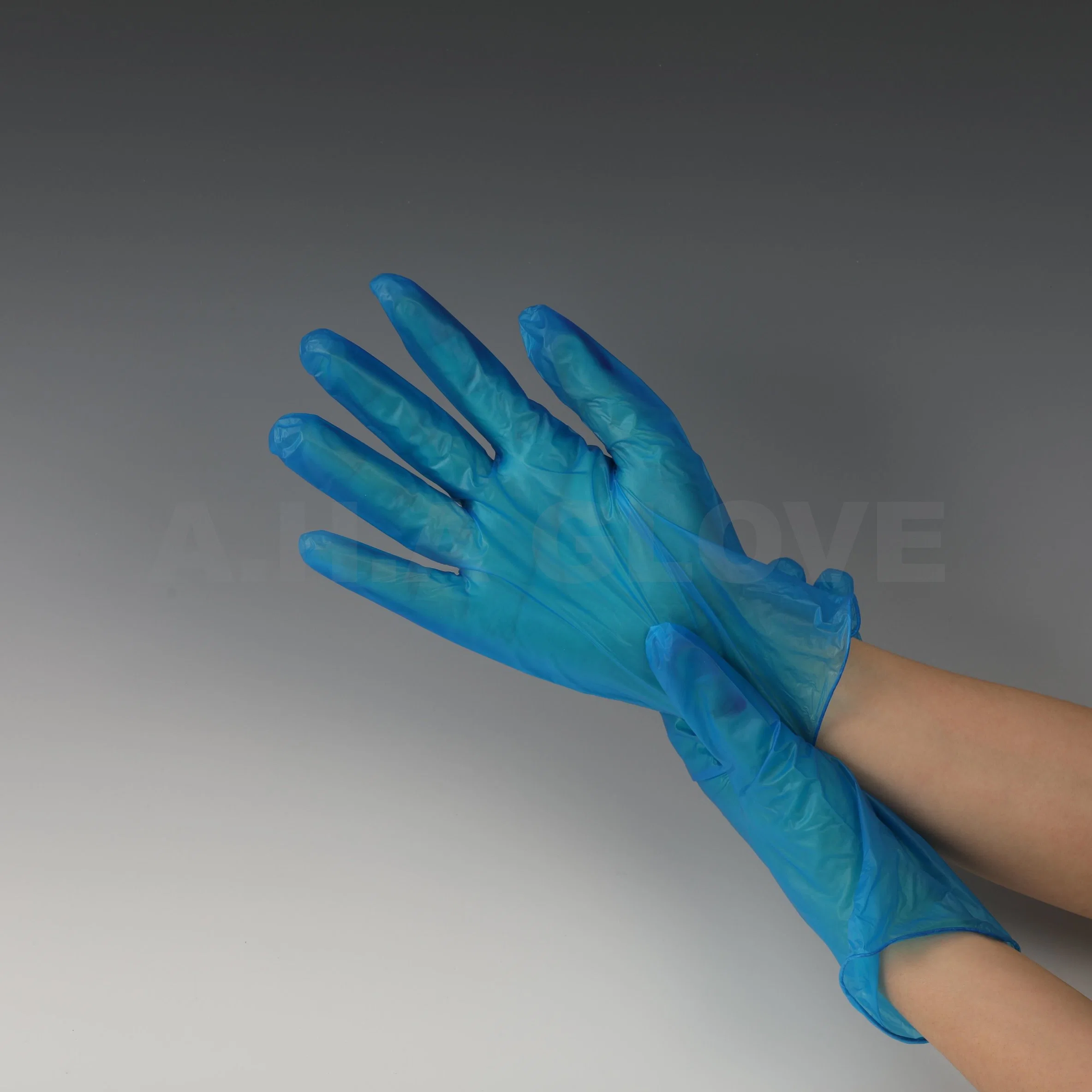 Examen de PVC desechables de seguridad guantes de vinilo azul