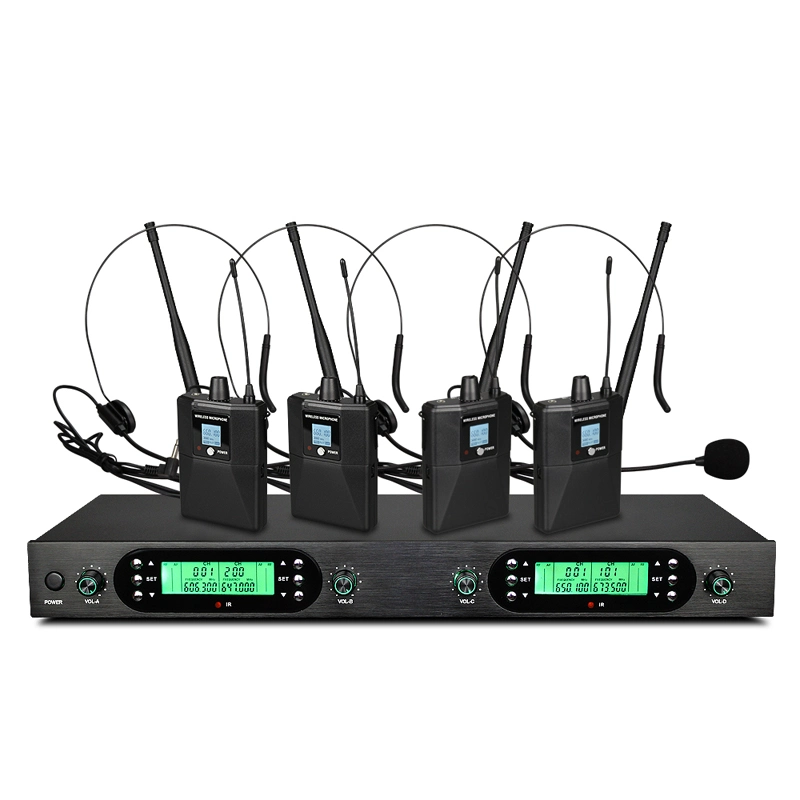 2020 Frequency Selectable Long Range Lapel 4 Channels Wireless Microphone