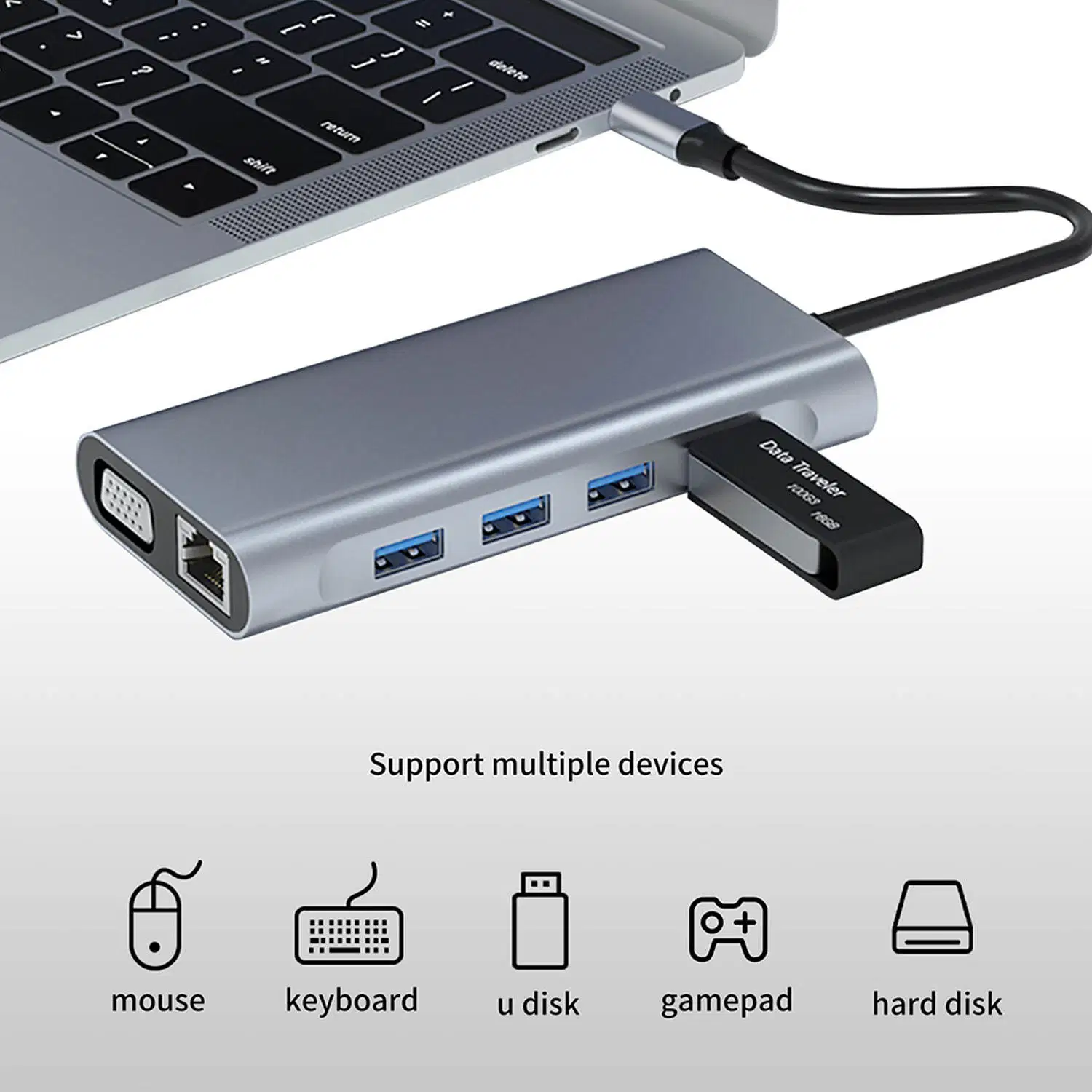 Base de acoplamiento USB tipo C de concentrador OEM personalizado USB tipo C. Hub con cargador de suministro de energía HD-mi+USB3,0+PD