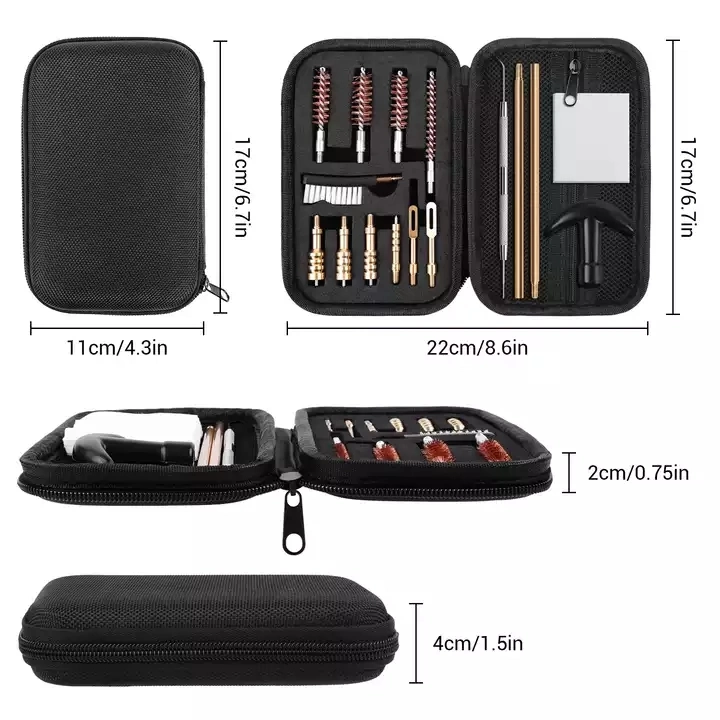 Escova Universal de Limpeza de Arma de Fogo com Haste de Latão Múltipla. Kit de Limpeza de Arma de Fogo 22.357 380 com Bolsa de Pano.