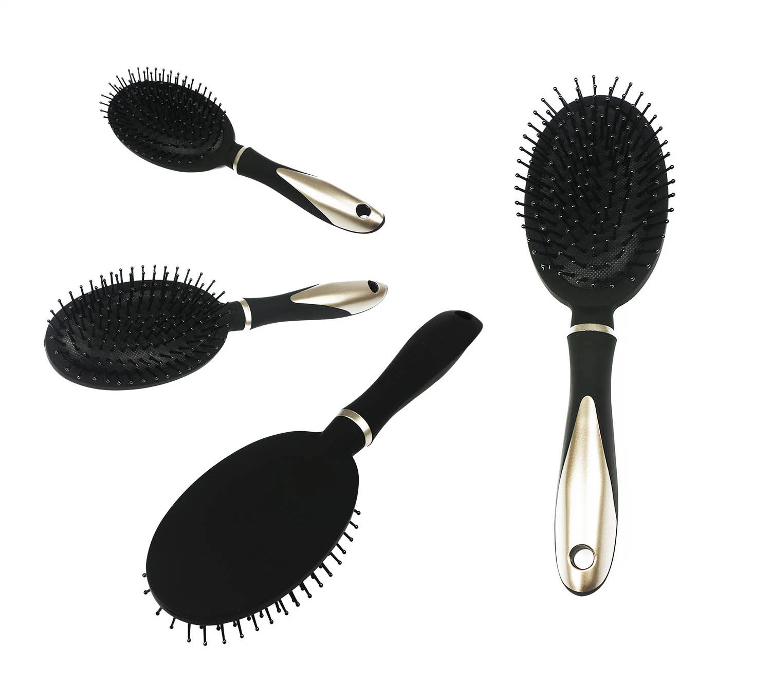 8pcs Classic Golden &amp; Negro Home Viajes Salón Estilo Cepillo cepillo de pelo masajes Detangling Set Set de Regalo para mujer