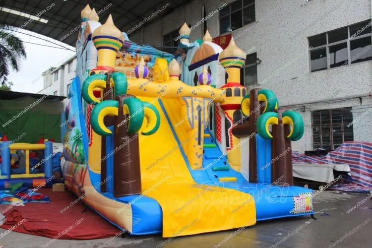 Commercial Aladdin Inflatable Dry Slide Giant Bouncer Rental Bouncing Amusement Park Castle Inflatable Bungee Trampoline Slide