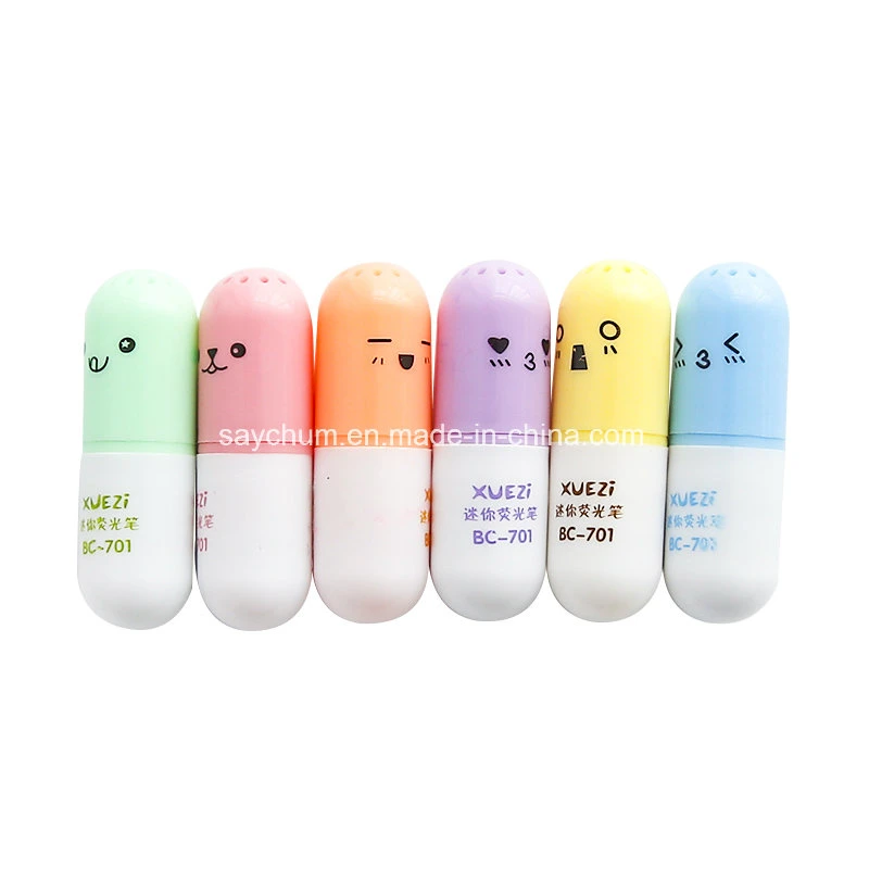 Custom Logo Capsules Highlighter Vitamin Pill Highlight Marker Color Pens Stationery Office School Supplies