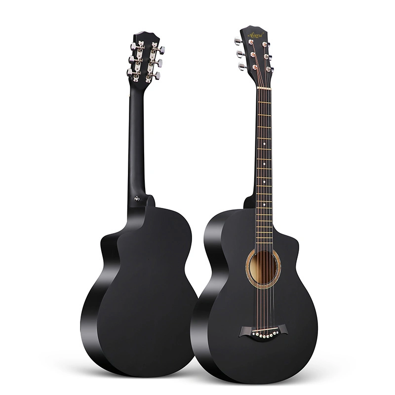 Aiersi Brand Factory Small Size New Black Color Basswood Steel Guitare acoustique à cordes