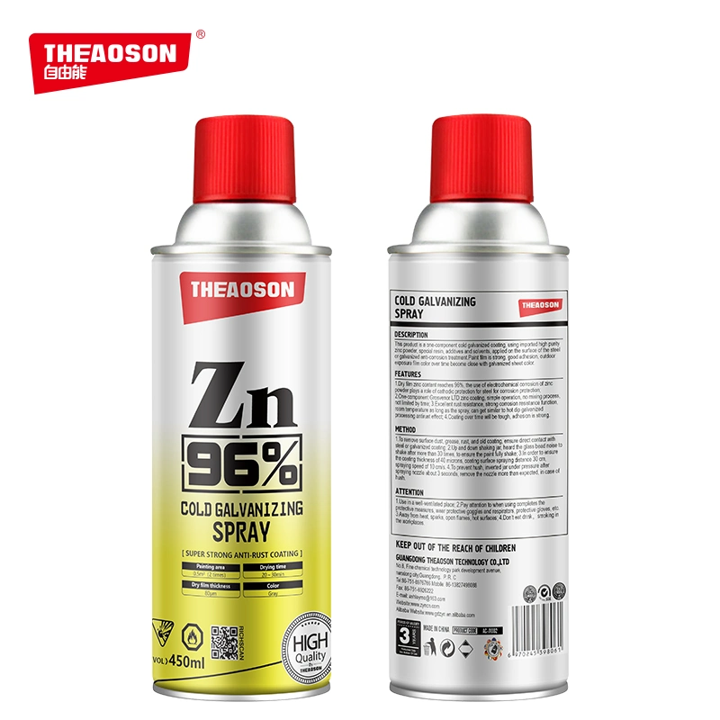 Theaoson 450ml Sistema de alto rendimiento compuesto Spray galvanizado en frío para un secado rápido, spray de protección contra la corrosión, protección de doble acción