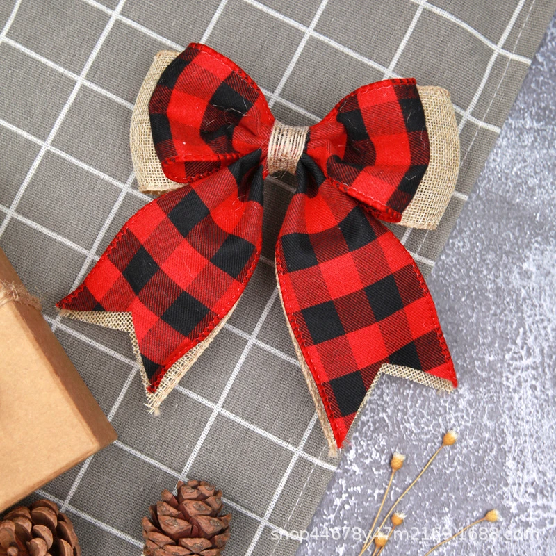 Christmas Buffalo Plaid Bow Flax Checkered Ribbon Bow