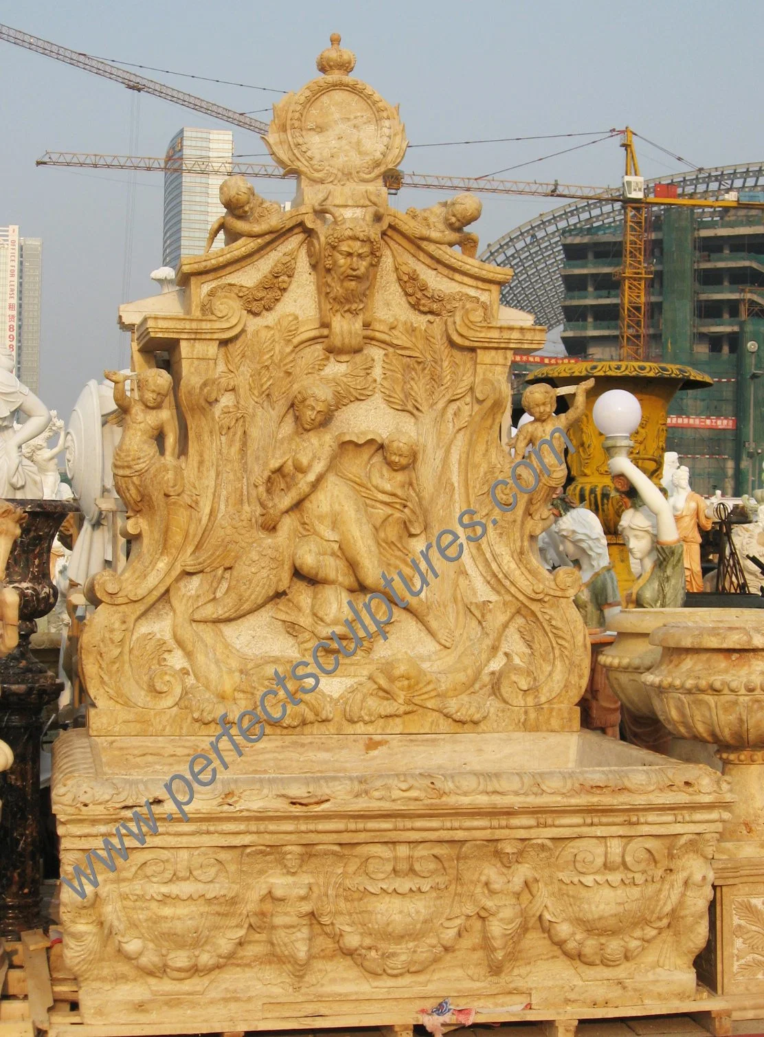 Public Garden Stone Marble Wall Water Fountain with Lady Statue (SY-W222)