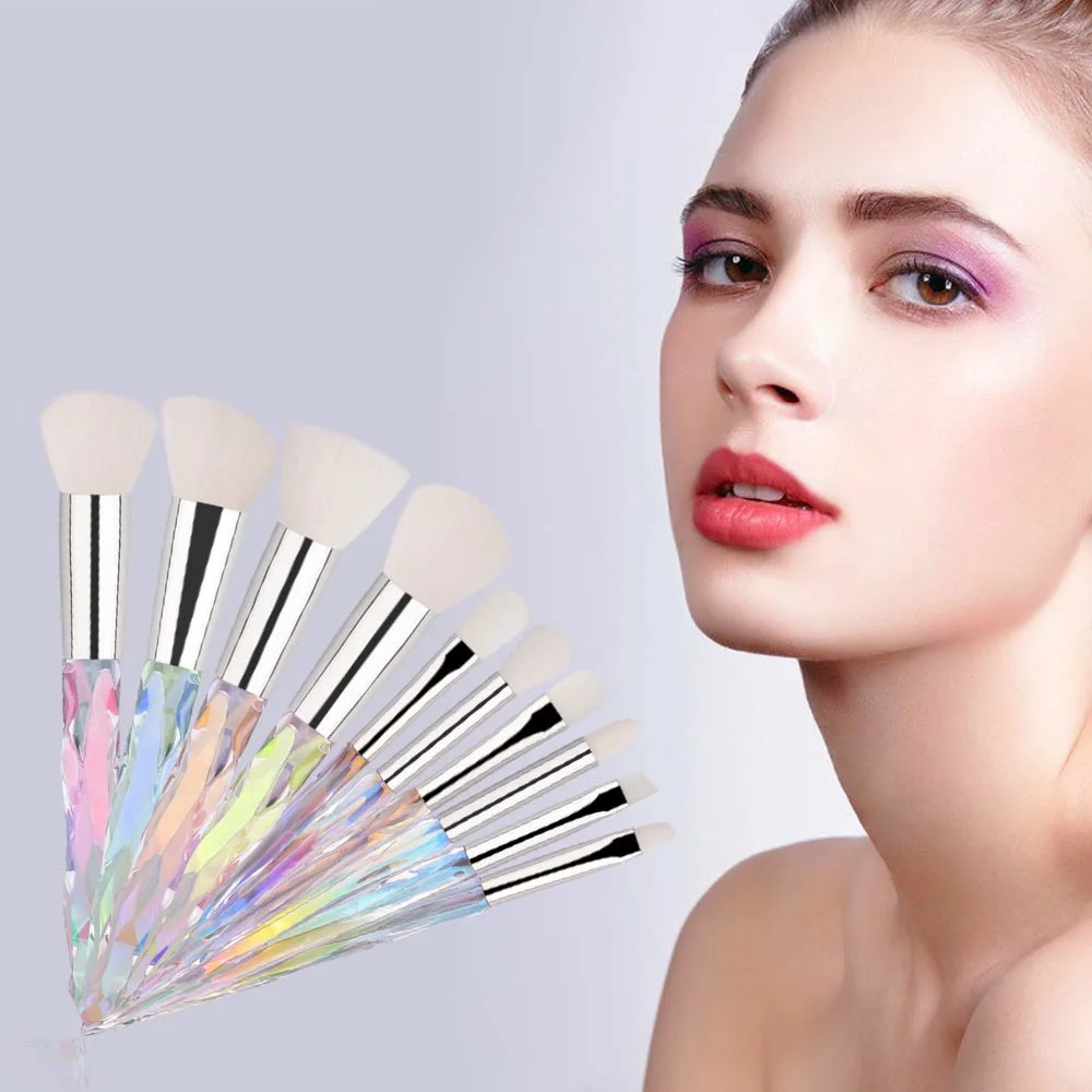 Beauté cosmétiques des trousses à outils de vente en gros poils synthétiques de résine de Maquillage professionnel de la poignée de cristal Jeu de balais