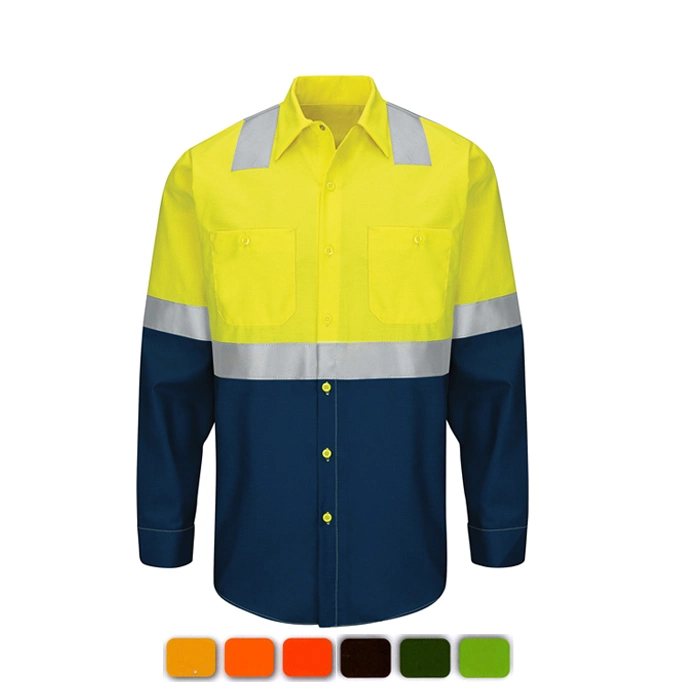 Prime Mover Workwear Hi Vis Lightweight Vented Long Sleeve Mens Shirts