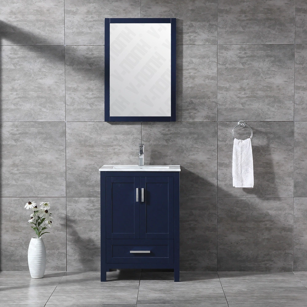 Madeira maciça moderno 24'' Banheiro Vaidade Navy Blue armário de casa de banho de acabamento