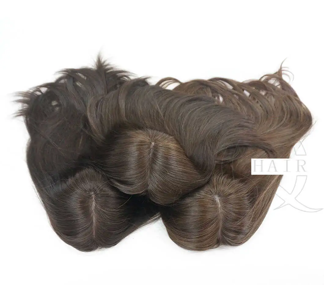 Color 4/6 15 Inch Women Hair Piece Remy Hair Human Hair Toupee Silk Base Topper Center and Machine Made Weft Topper 8 Inches with 6 Clips Silk Top Topper Hair