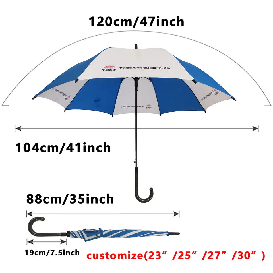 Straight Auto Open Logo Printing Sun and Rain Walking Stick Gift Guest Umbrella