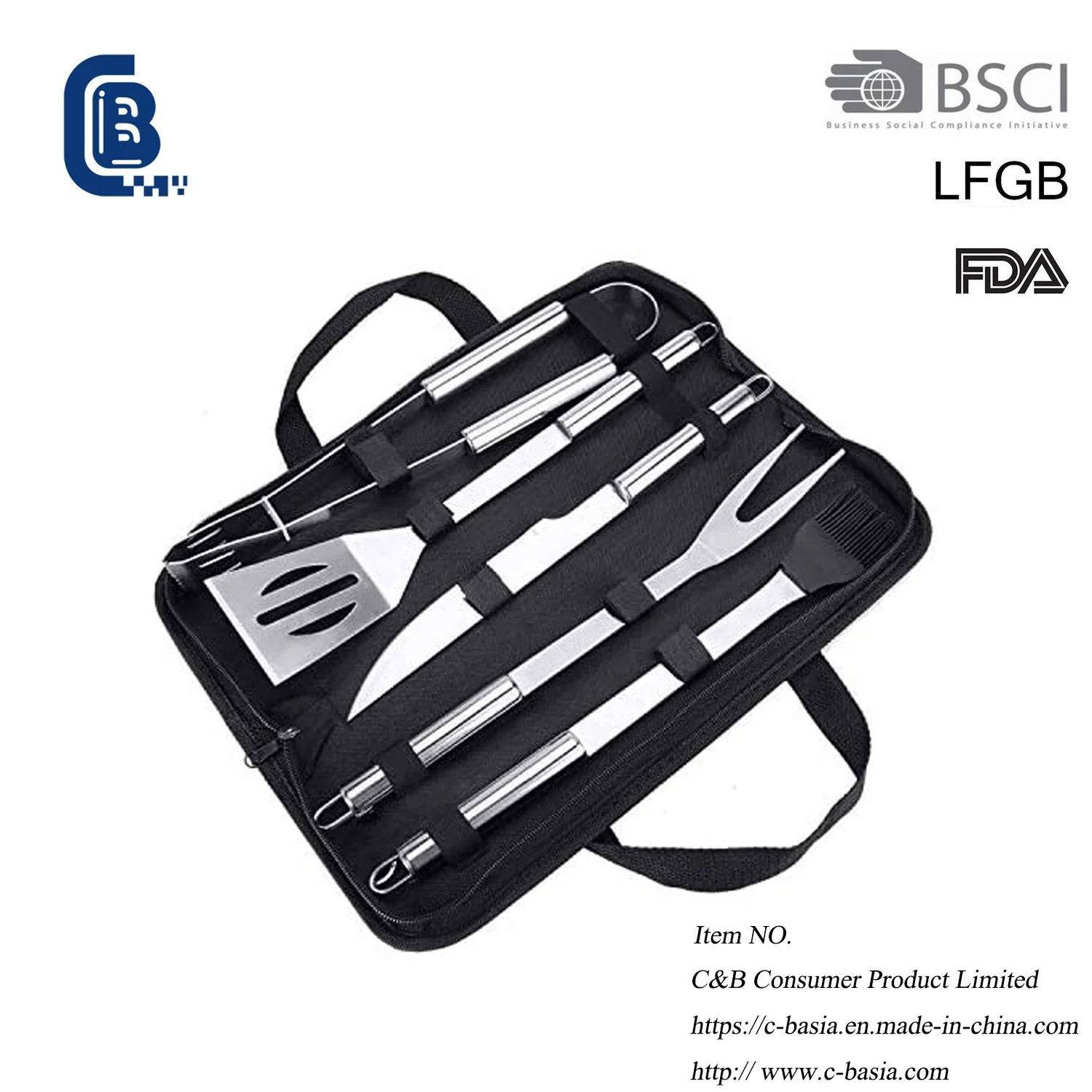 5 PCS Stainless Steel Barbecue Tool Set Barbecue Grill Set with Zipper Bag