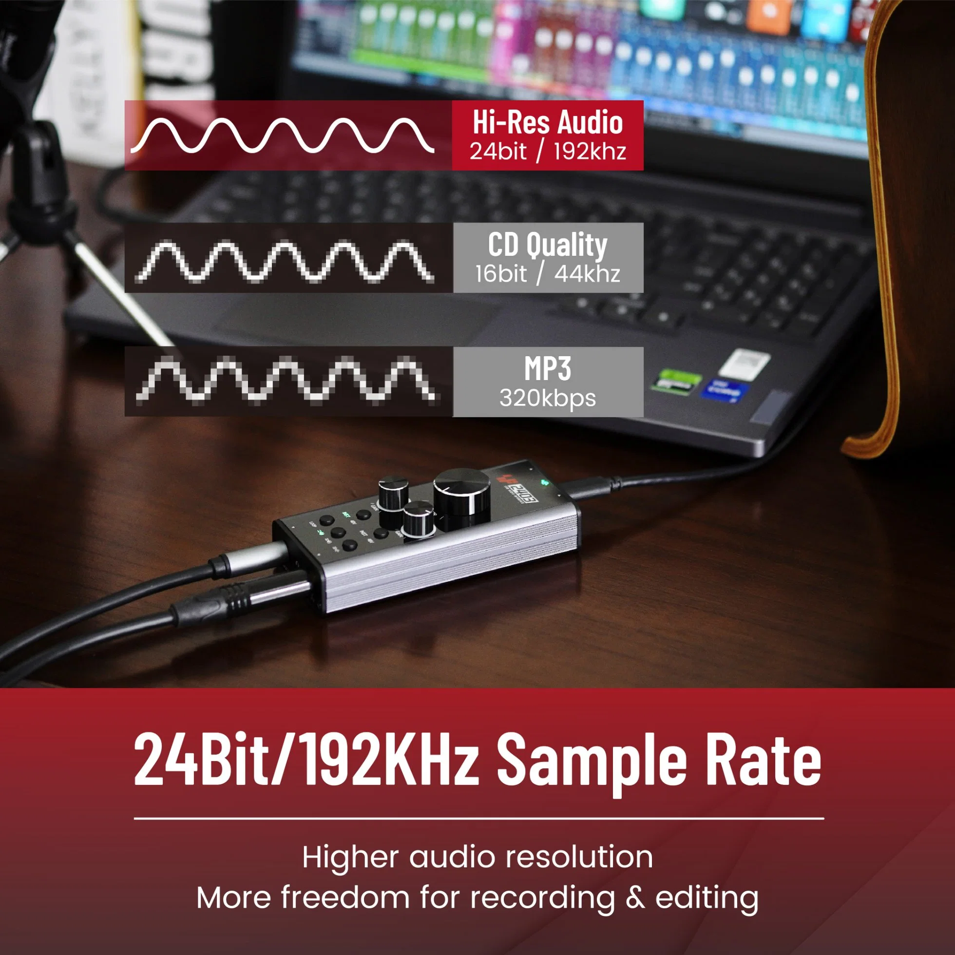 192kHz 24bit Mini Audio Interface Soundkarte Studio Companion USB C