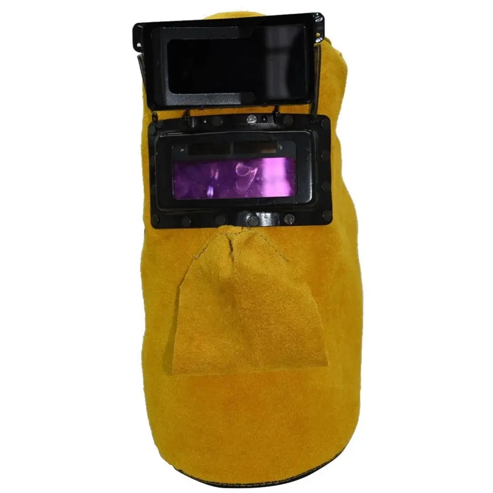 Yellow Cowhide Leather Fire Protection Full Head Welding Face Mask Welding Helmet