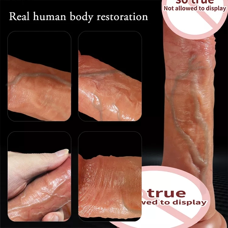 Top Selling 8.4 " Double Layered Liquid Silicone Dildo Real for Man and Women, Elastic Silicone Dildo Artificial Penis Realistic