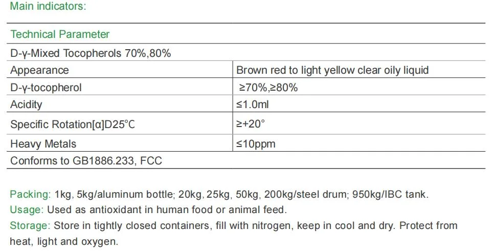 D-&gamma; -Mixed Tocopherols 70%, 80% CAS No 1406-18-4