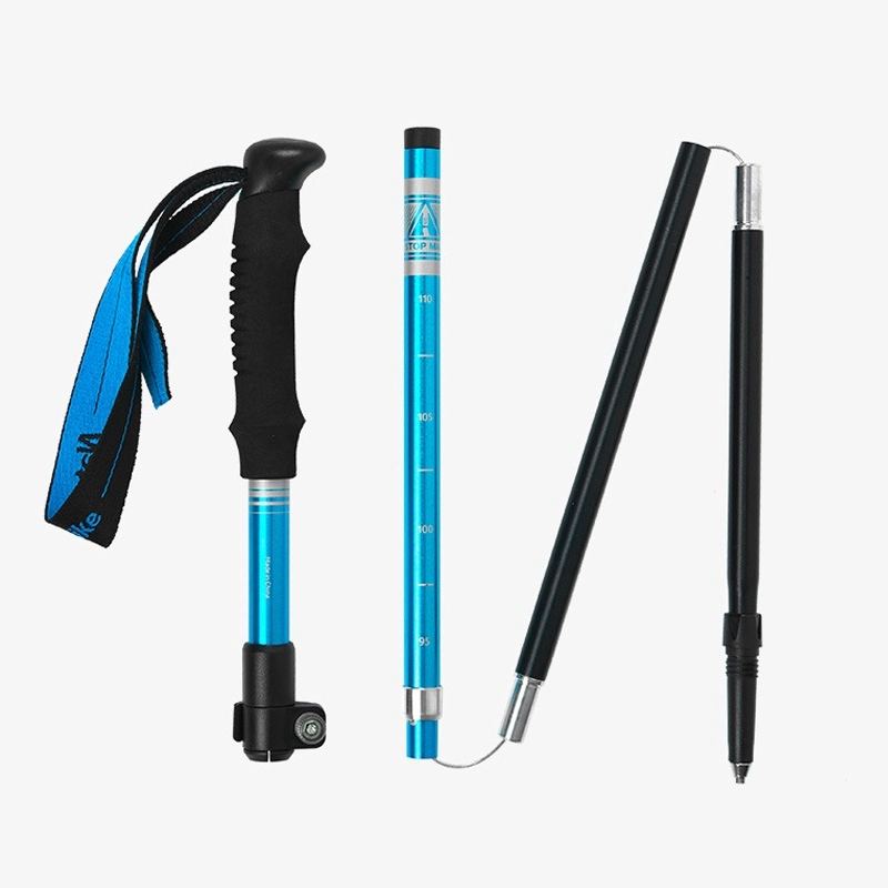 Custom Palos De Trekking 4-Section Telescopic Folding Aviation Aluminum 7075 Walking Hiking Sticks Trekking Poles -Blue