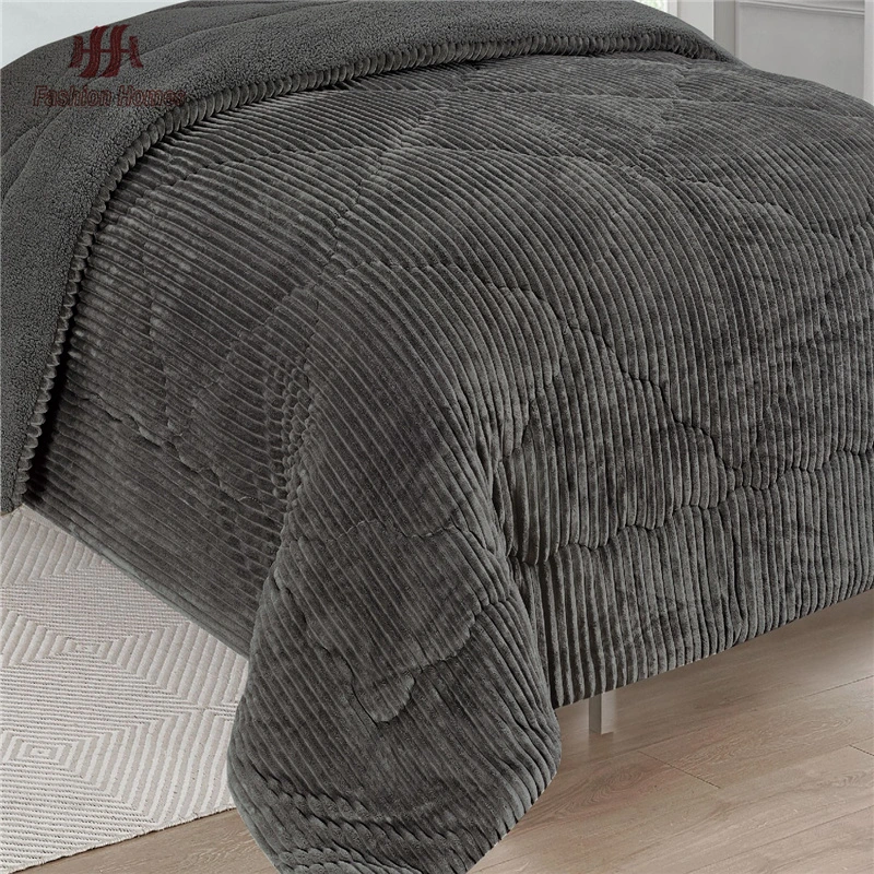 Wide Stripe Flannel with Back Side Sherpa Comforter and Sherpa Comforter&Flannel Comforter