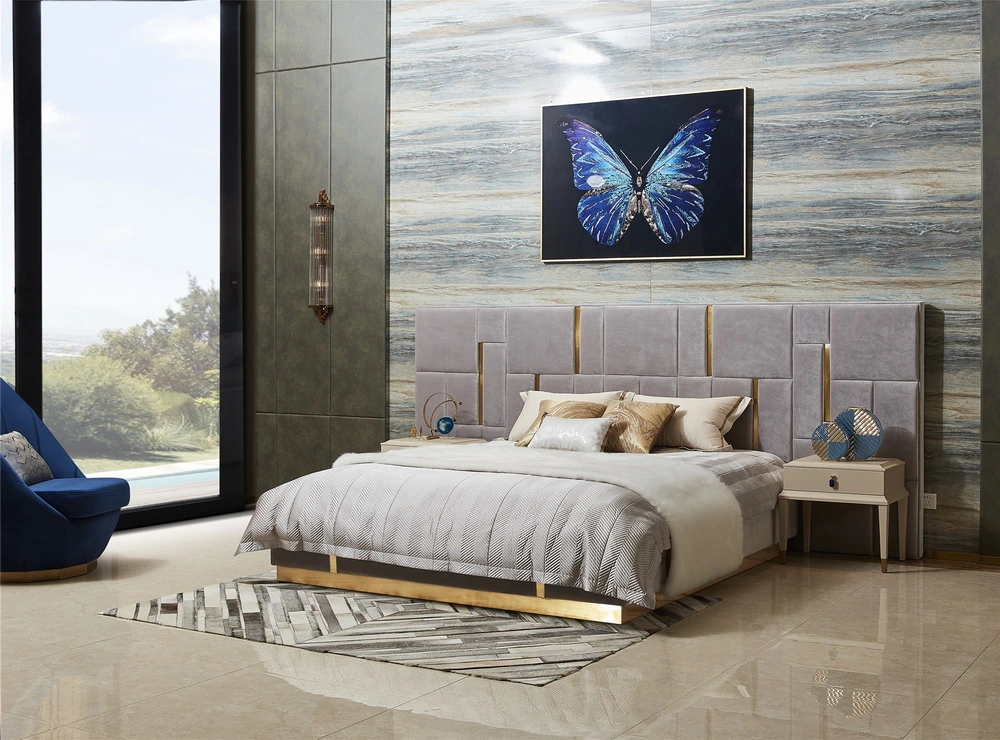 Zhida Luxury Style Hotel Furniture Bedroom Set Velvet King Size Bed