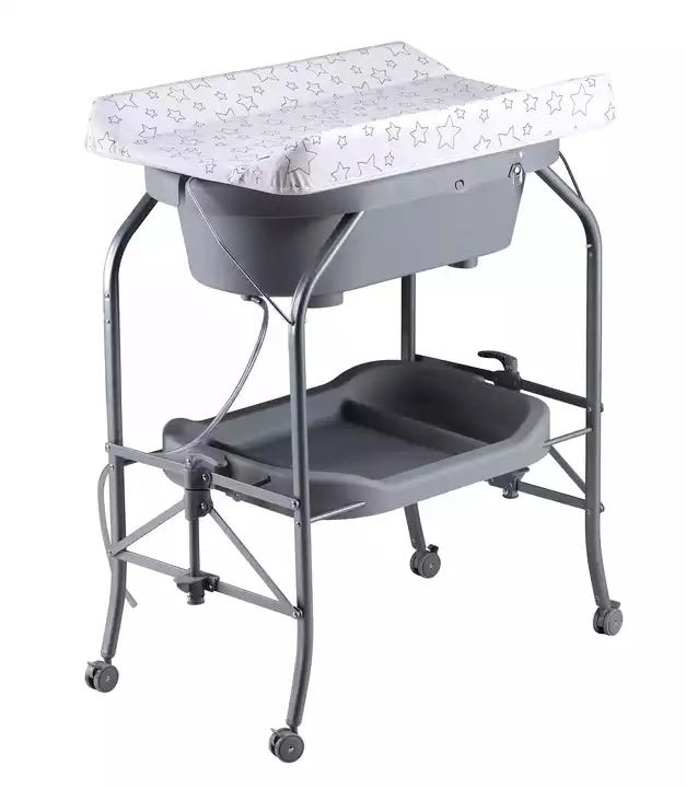 BS220c Mesa de pañales plegable para bebés más barata con ruedas y almacenamiento Mesa de baño para bebés