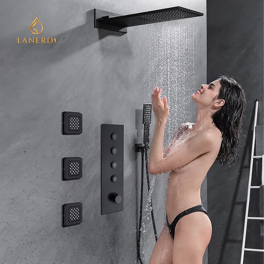 Luxury Sanitary Ware Bathroom Faucet Water Tap Body Jet 4 Ways Black Faucet Thermostatic Shower Set