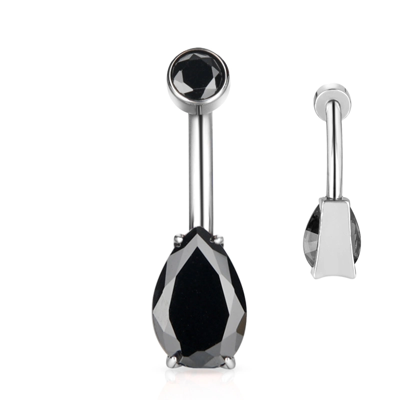 Caliente ASTM F136 Titanium CZ Top y Pear CZ Stone Atrás Belly Button Rings Navel Rings Body Piercing para mujeres Joyería