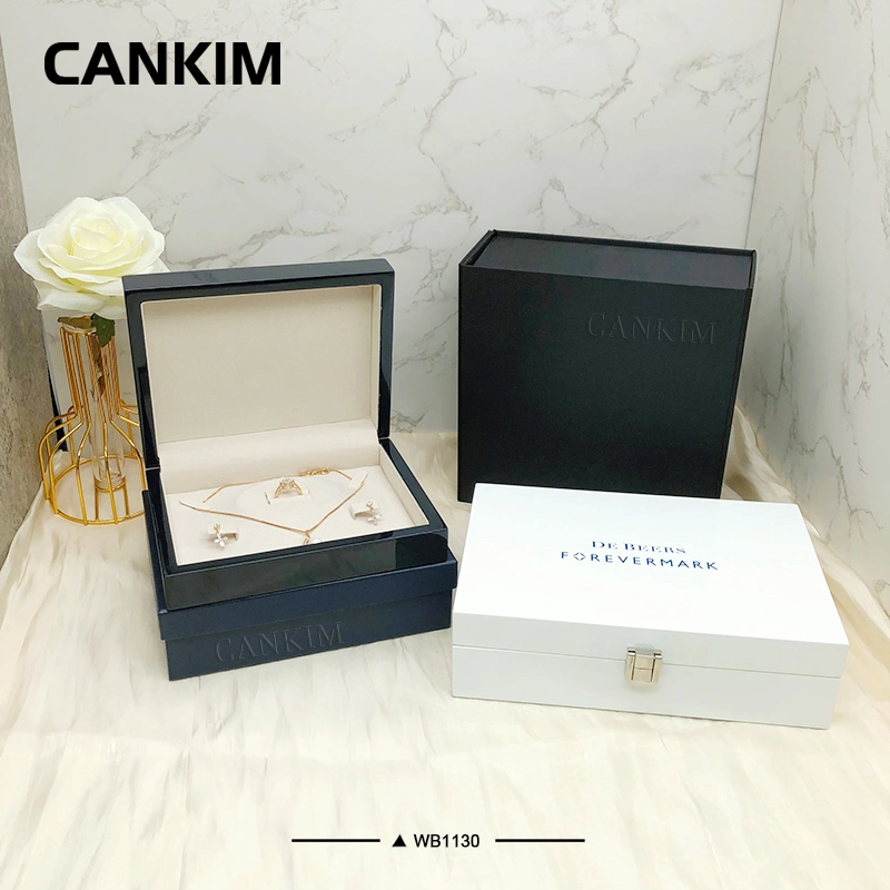 Cankim MDF Shinny Painting Jewelry Storage Box White Wooden Jewelry Box Large Jewelry Box for Set Jewelrys