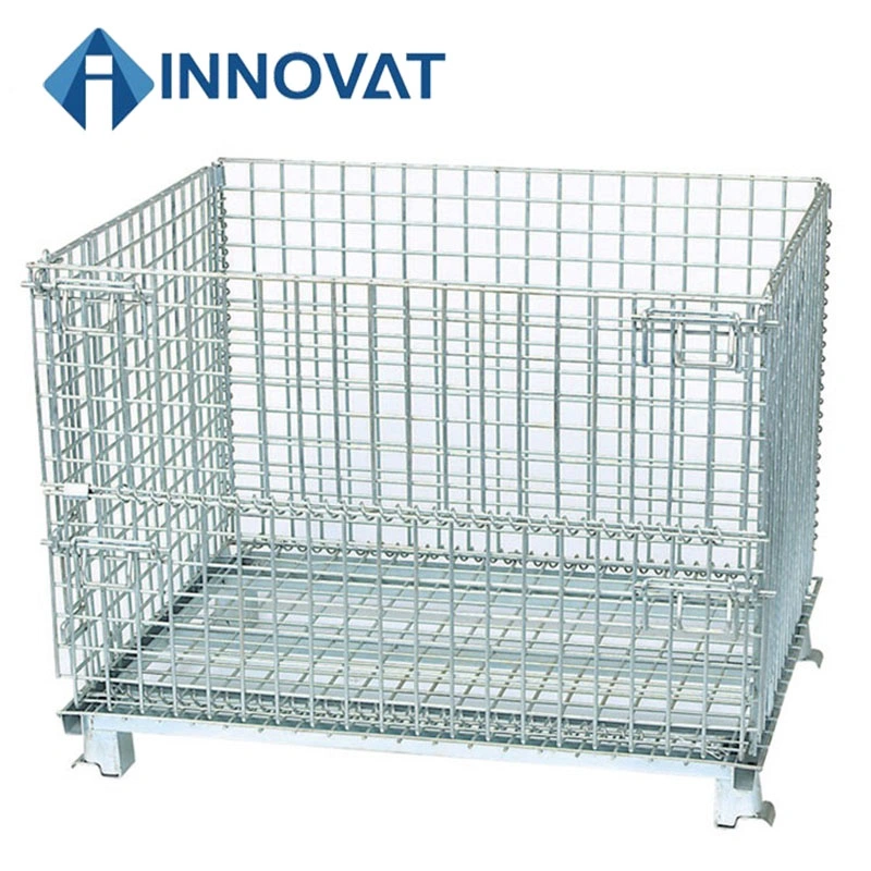 Foldable Galvanized Portable Storage Cage Metal Box Wire Mesh Container for Warehouse