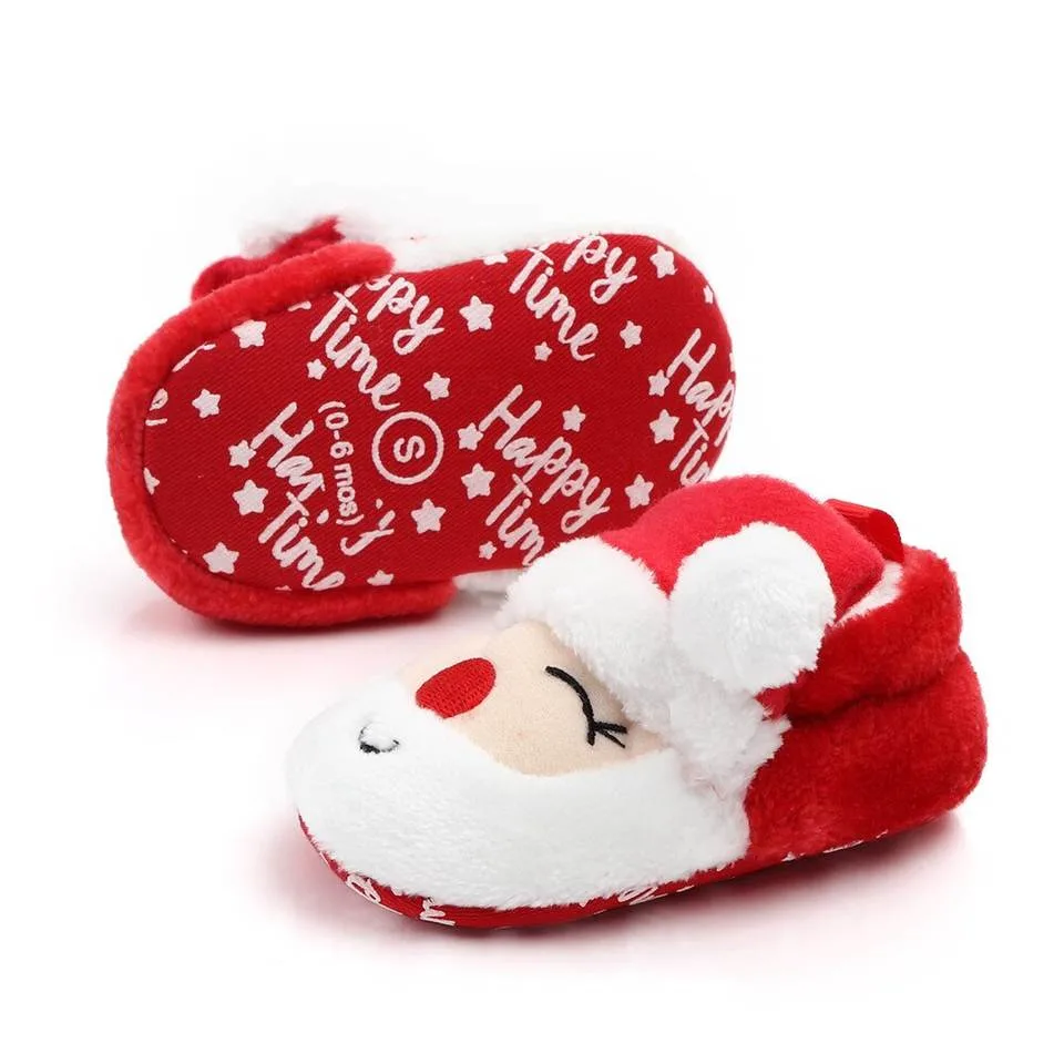 New Baby Boys Girls Christmas Slipper Shoes Toddler Booties Red